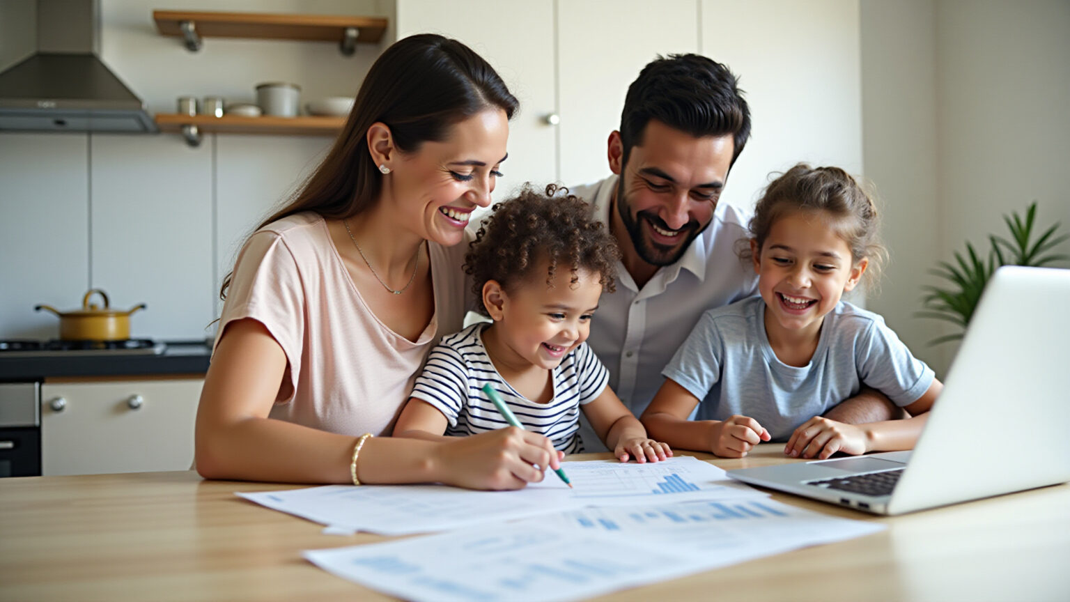 Qual o Melhor Seguro de Vida para o Seu Perfil? Veja Comparativo Família brasileira sorrindo ao revisar opções de seguro de vida.