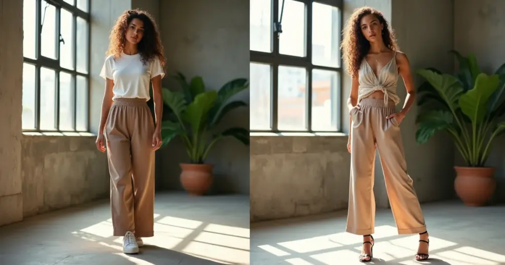 Calça Pantalona: Tênis ou Salto? A Escolha Definitiva para Seu Biotipo Calça Pantalona: Tênis ou Salto? A Escolha Definitiva para Seu Biotipo