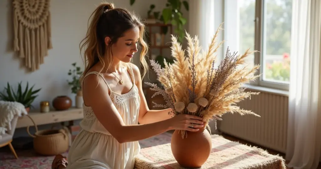 Como fazer arranjo de flores secas boho chic que dura anos sem água