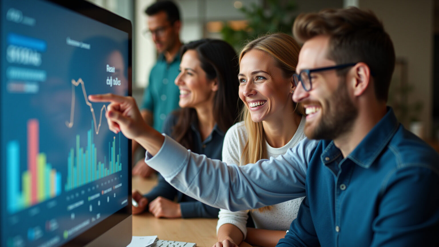 Equipe de marketing analisando métricas reais em agência digital.