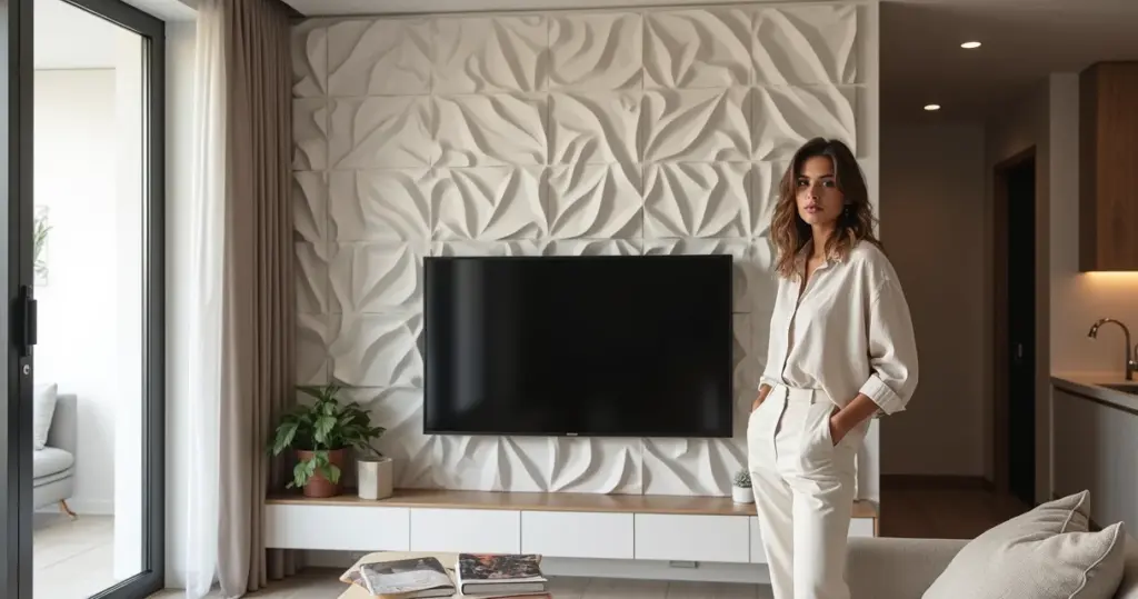 12 Ideias de Cerâmica 3D para Painel de TV em Sala Pequena que Ampliam o Ambiente