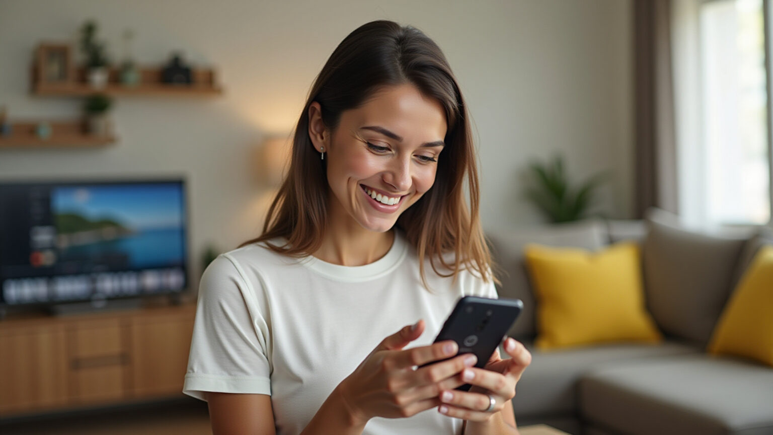 Mulher editando vídeo no celular com app CapCut.