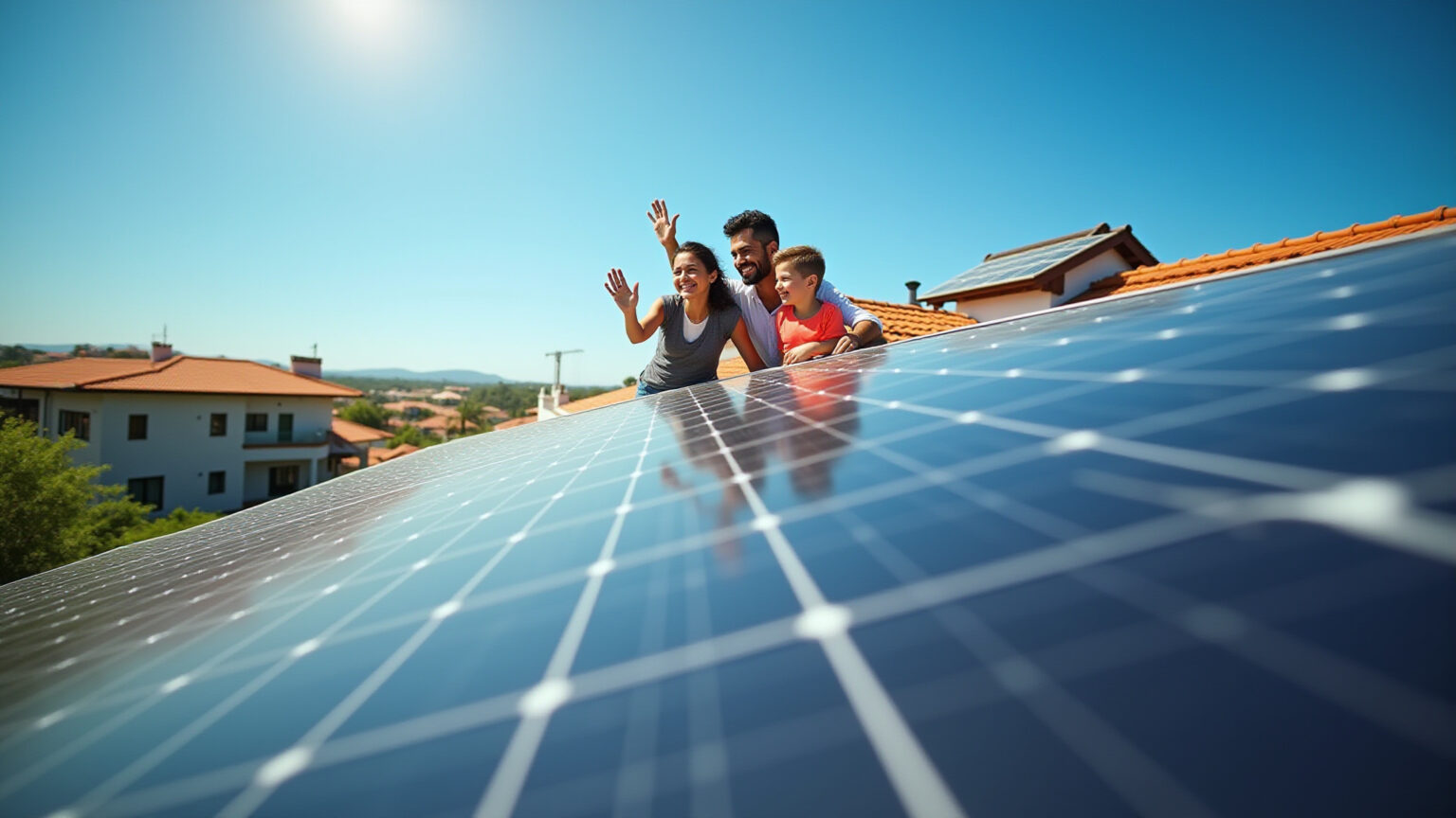 Painéis solares em telhado de Contagem, MG, Brasil.