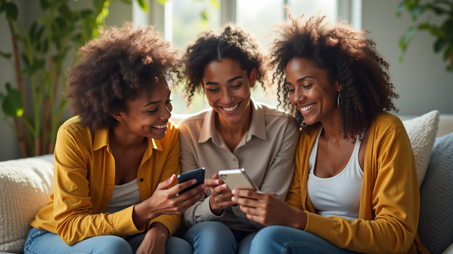 Brasileiros acessando app Bradesco Saúde em ambiente vibrante e moderno.